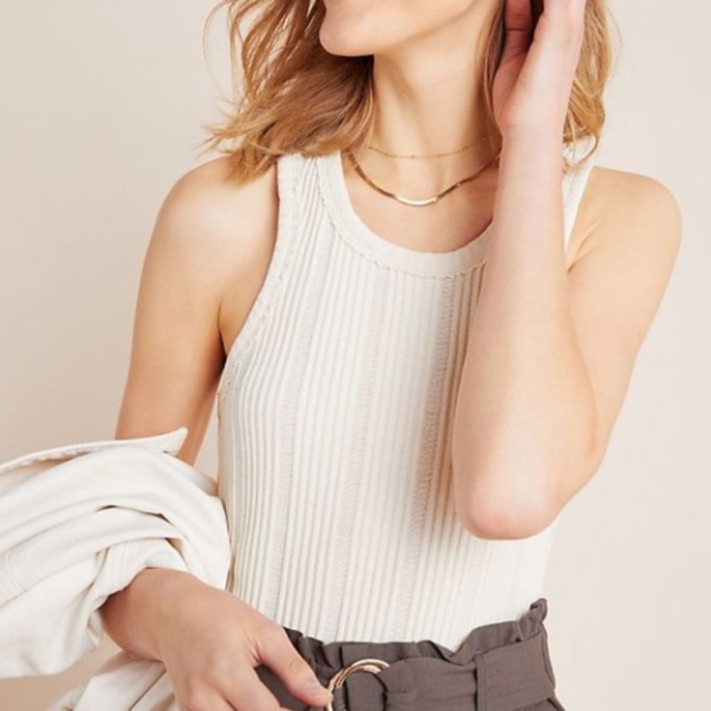 Anthropologie Robin Tank - Ribbed Scoop Neck Tank - Cream sz L